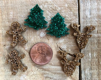 Custom laser cut earring studs, Christmas Tree, Gingerbread Man, Reindeer Head, 1 pair