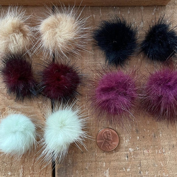 Real Fur Ball Earring Accessories for Jewelry, 30mm with back loop, 1 pair, Black, Brown, Purple, Green, Maroon