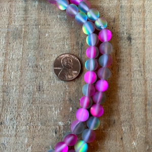 Frosted Pink Mermaid Glass Mystic Aura Quartz Synthetic Moonstone 8mm Round Beads, 15 inch strand, 1 strand