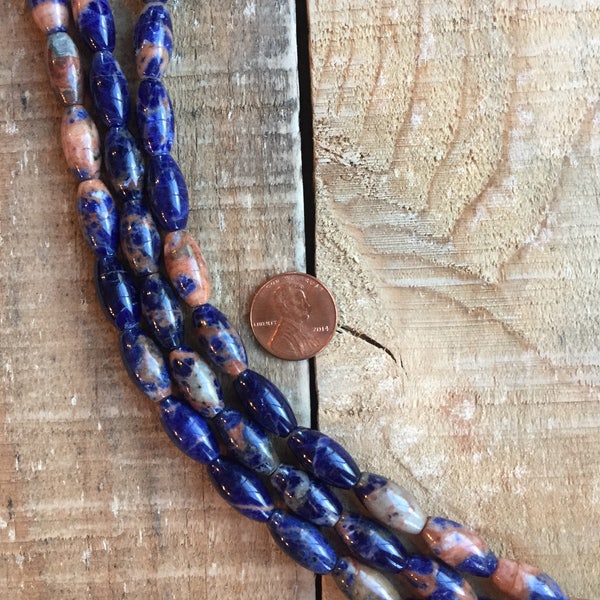 Sodalite Rice Beads, 7x14mm, 8 inch strand, 12 beads