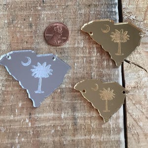 South Carolina, SC, laser etched Palmetto mirror acrylic necklace or bracelet component, various sizes