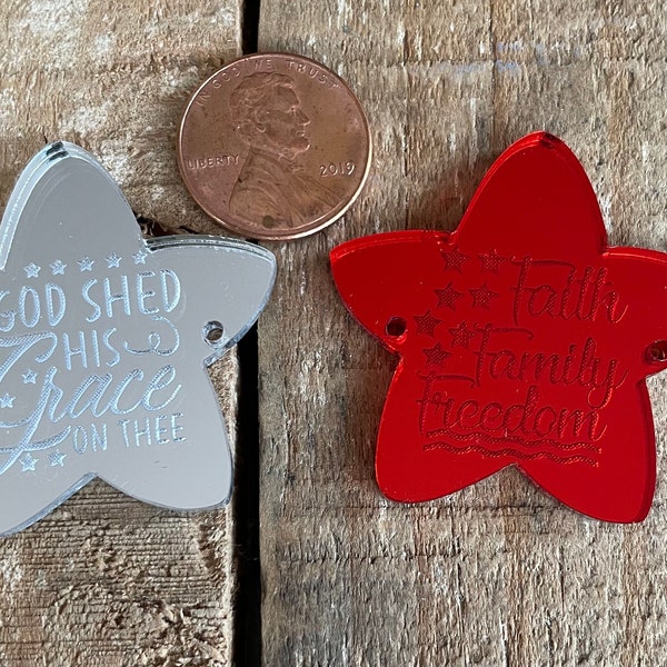 Patriotic Stars, Bracelets, Earrings, Necklace, laser cut acrylic, God Shed His Grace, Faith Family Freedom, 1 piece/pair, 2 designs