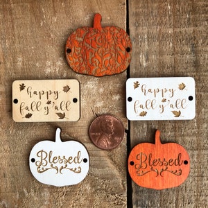 Wholesale Halloween, Fall laser etched Pumpkin, Blessed Pumpkin, Fall Y'All rectangle wood bracelet pendants, various quantities and sizes