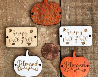 Wholesale Halloween, Fall laser etched Pumpkin, Blessed Pumpkin, Fall Y'All rectangle wood bracelet pendants, various quantities and sizes