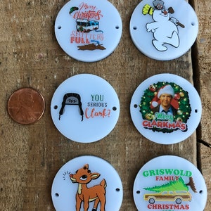 Laser Cut, Printed, Griswold&#39;s, Rudolph the Red Nose Reindeer, Frosty 35mm white acrylic disks, Bracelet, necklace, earrings, 1 pc, 1 pair