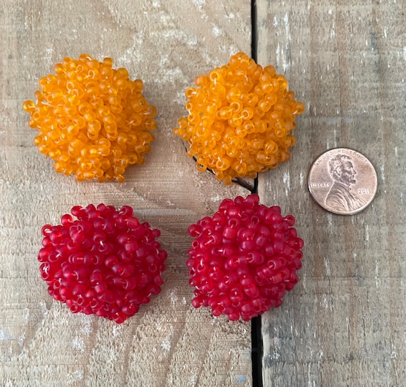 Frosted Orange or Red Seed Bead Dome Earring connectors Beaded Earring Topper 30mm, 1 pair