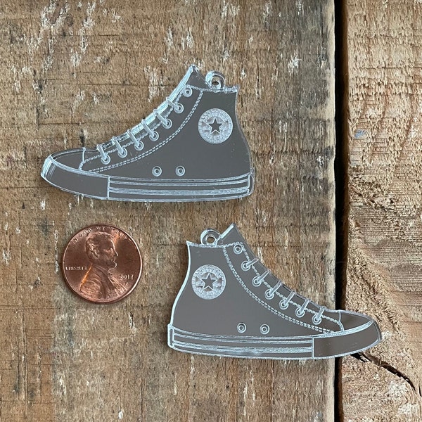Customer laser cut and etched mirror acrylic High Top Sneakers for earring or necklace, 1 piece or 1 pair, various sizes