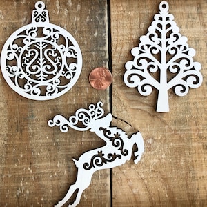 Custom Laser Cut Whitewash Wood Holiday Ornament or Pendant, 1 piece