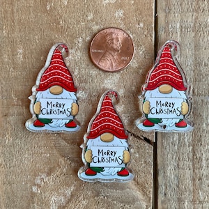 Custom Printed, Laser Cut Christmas, Holiday Gnome, Necklace, Earring or Bracelet, various sizes