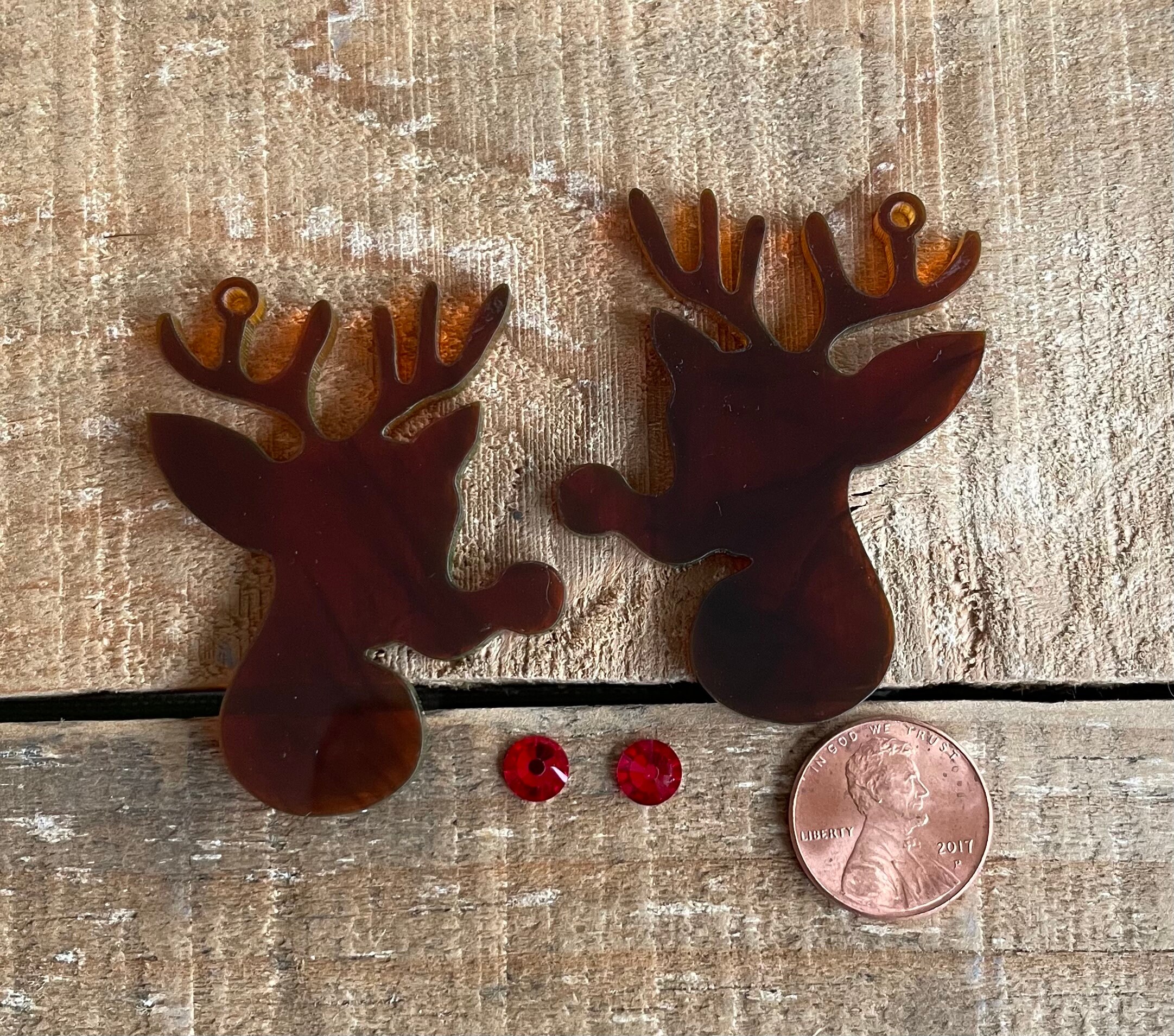 Small Rudolf Head Laser Cut Acrylic Rudolph, Reindeer Head With Flat Back Red Rhinestones ...