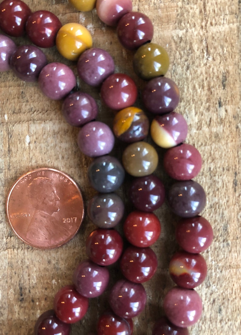 2.5mm hole Mookaite Large Hole Polished 8mm Round Beads 8 strand
