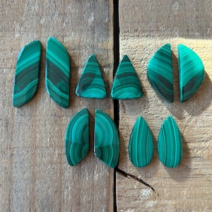 Matching pairs Malachite, Free Form Top Side Drilled, Semi-Precious Gemstones For Jewelry Making, Gemstone Earring Components, 1 pair
