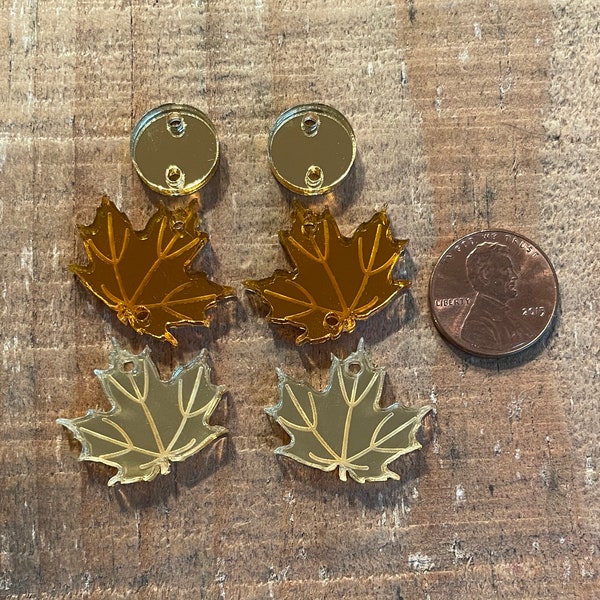 Custom laser Etched Or Cut Out Maple Leaf earring components, 3 pieces, unassembled, 1 pair