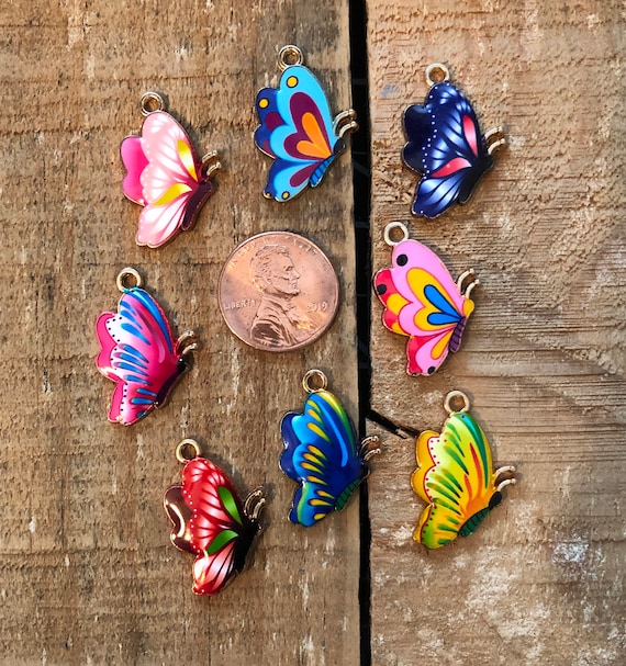 Colorful Raised Enamel Butterfly Charms 25mm X 11.5mm Multi color