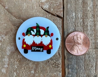 Laser Cut, Printed, Gnome Christmas Truck, 3 Gnomes, 35mm acrylic pieces, Bracelet, necklace, earrings, 1 piece, 1 pair