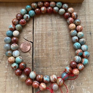 Red Creek Jasper 12mm round smooth dyed beads, Multi Color Red Creek Jasper, Red Picasso Jasper  15&quot; strand