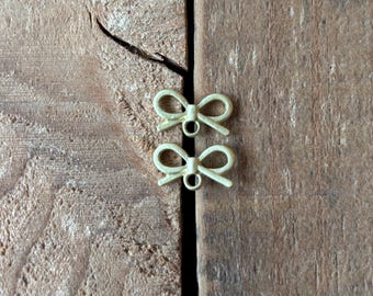 Matte Gold plated brass Bow stud earring with connector loop, 15mm x 9mm, 1 pair, Gold Bow Stud