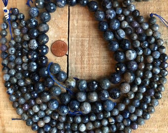 Faceted Blue Dumortierite beads 12mm or 8mm, 15inch strand