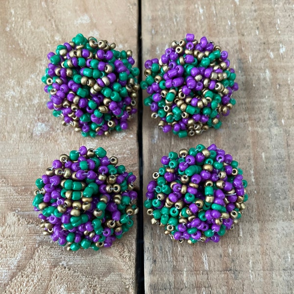 Custom created Mardi Gras themed Seed Bead Dome Earring connectors, Beaded Earring Topper, 30mm, 1 pair, New Orleans Earring