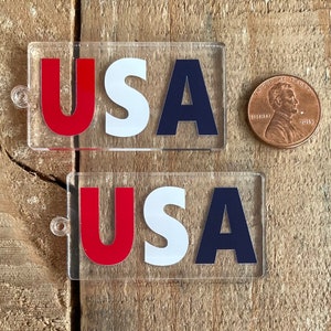 USA Patriotic Custom laser cut and printed pendants for earrings 2 inches, 4th of July, 1 pair