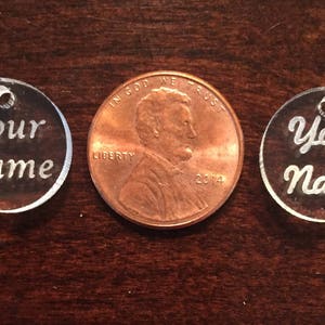 Wholesale Custom Laser Etched Small Jewelry Tag, Charm, Clear Acrylic, Mirror Acrylic, 16mm, 50 or 100 pieces