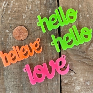 Wholesale custom script laser cut words for earrings or necklace, believe, love, hello endless options, choose quantities needed