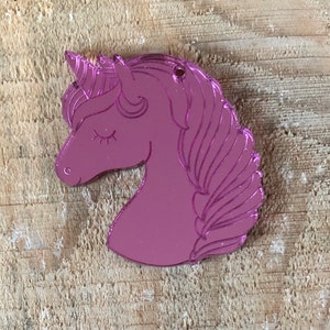 Wholesale custom laser cut and etched MIRROR acrylic unicorn pendant, for bracelet, necklace or earrings, little girl jewelry