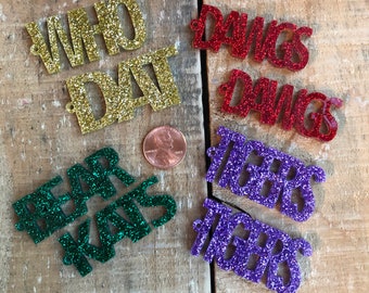 Wholesale custom laser cut words in CAPS for earrings or necklace, Sports Teams, Bride, Love, Names, endless options, 1 pair or 1 piece