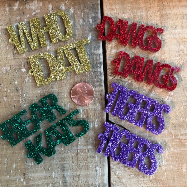 Wholesale custom laser cut words in CAPS for earrings or necklace, Sports Teams, Bride, Love, Names, endless options, 1 pair or 1 piece