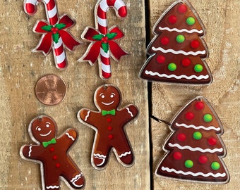 Custom Printed, Laser Cut Candy Cane, Gingerbread Man, Gingerbread Christmas Tree, Necklace, Earring or Bracelet, various sizes