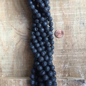 Black lava beads, 10mm round, 15&quot; strand, Black Round Bead