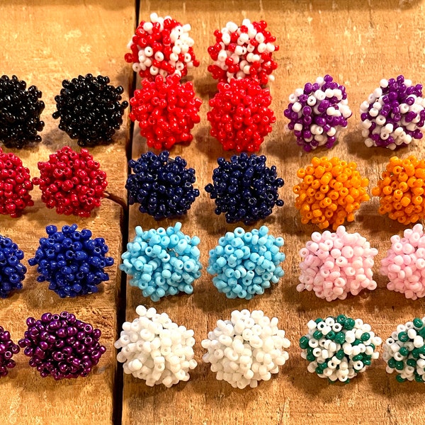 Small NEW SIZE Seed Bead Round Earring connectors Beaded Earring Topper Beaded Stud Earring Seed Bead Earring 20mm 1 pair various colors