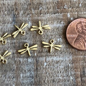 Small flat 11.5mm x 13mm gold plated Dragonfly charm, 1 piece