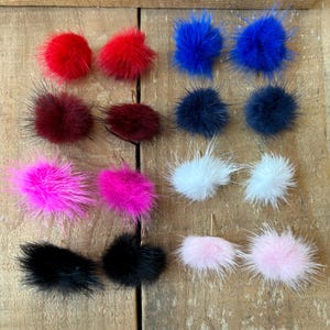 Real Fur Ball Earring Studs with connectors for Jewelry, Fur Studs, 30mm, 1 pair, Multiple colors