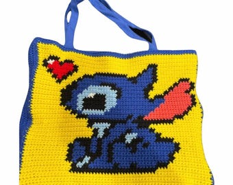 Handmade Lilo & Stitch Crochet Tote Bag – Hula Dancing Stitch Crossbody Purse – Disney Fan Art