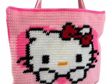 Handmade Hello Kitty Crochet Tote Bag – Kawaii Sanrio-Inspired Purse – Cute  Fan Art Accessory