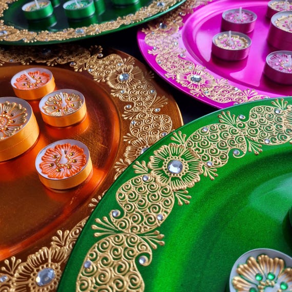 Henna Design Taal Plate With Tealights - Etsy
