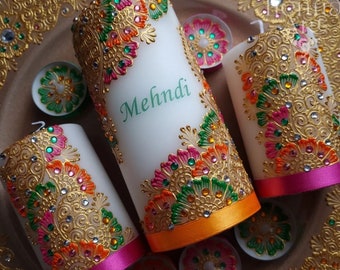 Set of 3 Henna Design Candles | Personalised | Wedding | Mehndi | Christmas | Diwali