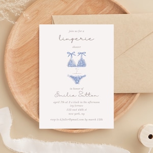 Emilia - Faire-part de douche en lingerie | Invitation numérique | Modèle modifiable 5 x 7 | Toile