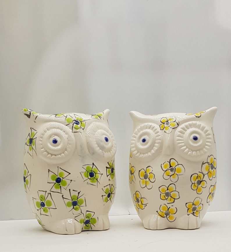 Artisan White And Gold Ceramic Owl Figurines Set Of 2 Etsy