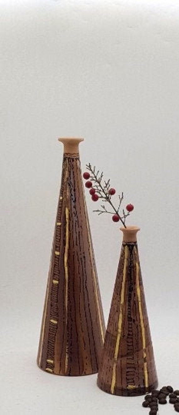 Rustic Earth Tone Terracotta Cone Vase With Glaze In Shades Of Etsy