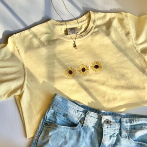 Embroidered Sunflower T-Shirt | Comfort Colors Tee | Yellow sunflower t-shirt