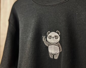 Bestickter Panda Sweatshirt | Panda Crewneck, Panda Geschenke für Frauen, süßer Panda Pullover, Panda Liebhaber, Panda Hoodie, Panda Kleidung
