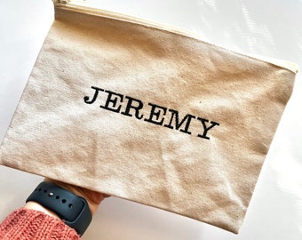 Pochette en toile personnalisée | Pochette zippée avec prénom brodé, trousse en toile pour stylos, trousse à crayons prénom personnalisée, pochette zippée, fournitures scolaires personnalisées