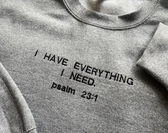 Psalm 23 Embroidered Christian Crewneck Bible Verse Sweatshirt Faith Apparel