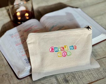 Embroidered Canvas Bible Study Pouch: Christian Zipper Bag