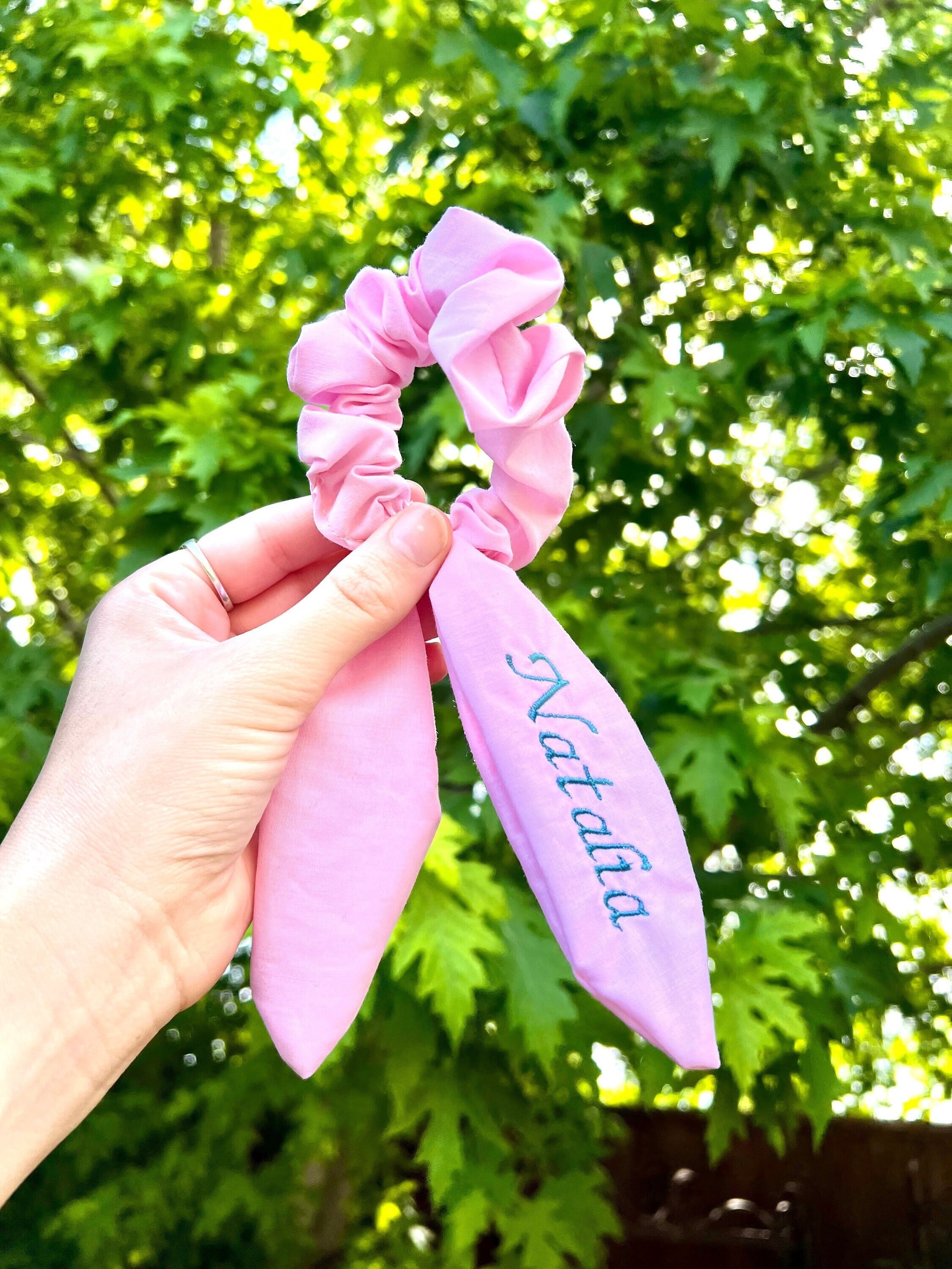 Custom Scrunchie With Embroidered Name, Embroidered Scrunchy
