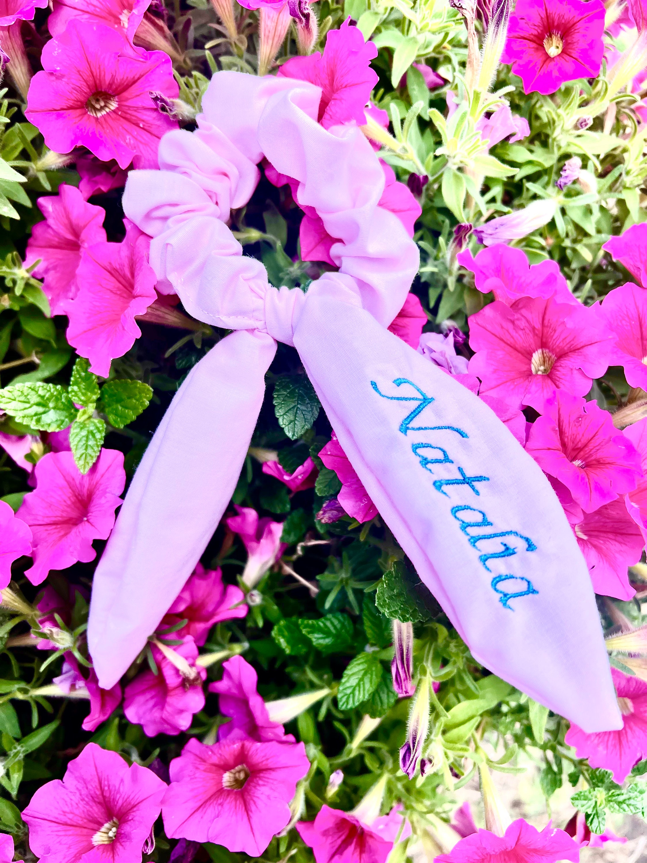 Custom Scrunchie With Embroidered Name, Embroidered Scrunchy