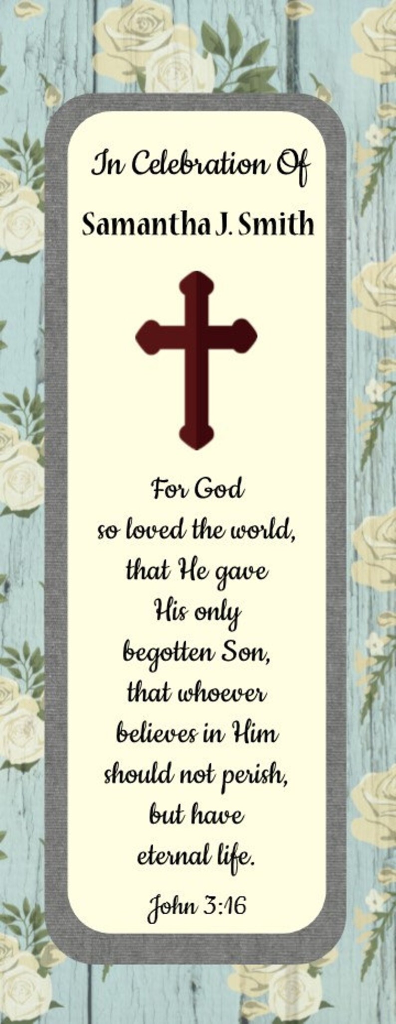 Funeral Light Blue Wood w Ivory Roses -With Matching Ribbon FREE SHIPPING Memorial 16 Personalized /& Printed Bookmarks #4 grey frame