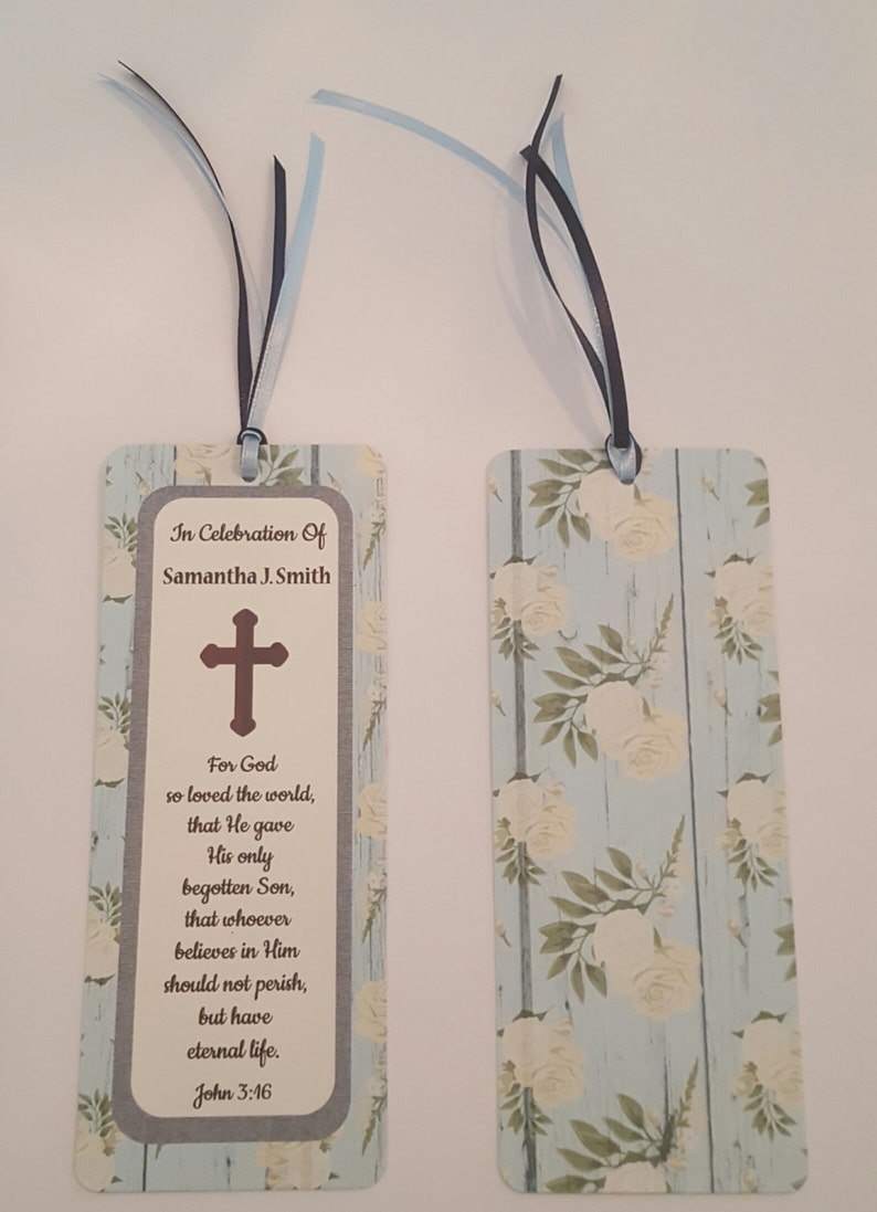 Funeral Light Blue Wood w Ivory Roses -With Matching Ribbon FREE SHIPPING Memorial 16 Personalized /& Printed Bookmarks #4 grey frame